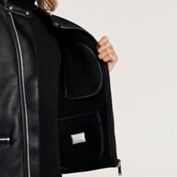 Zara Man Fleece Lined Vegan Leather Jacket with Silver Zipper Hardware - Picture 7 of 17